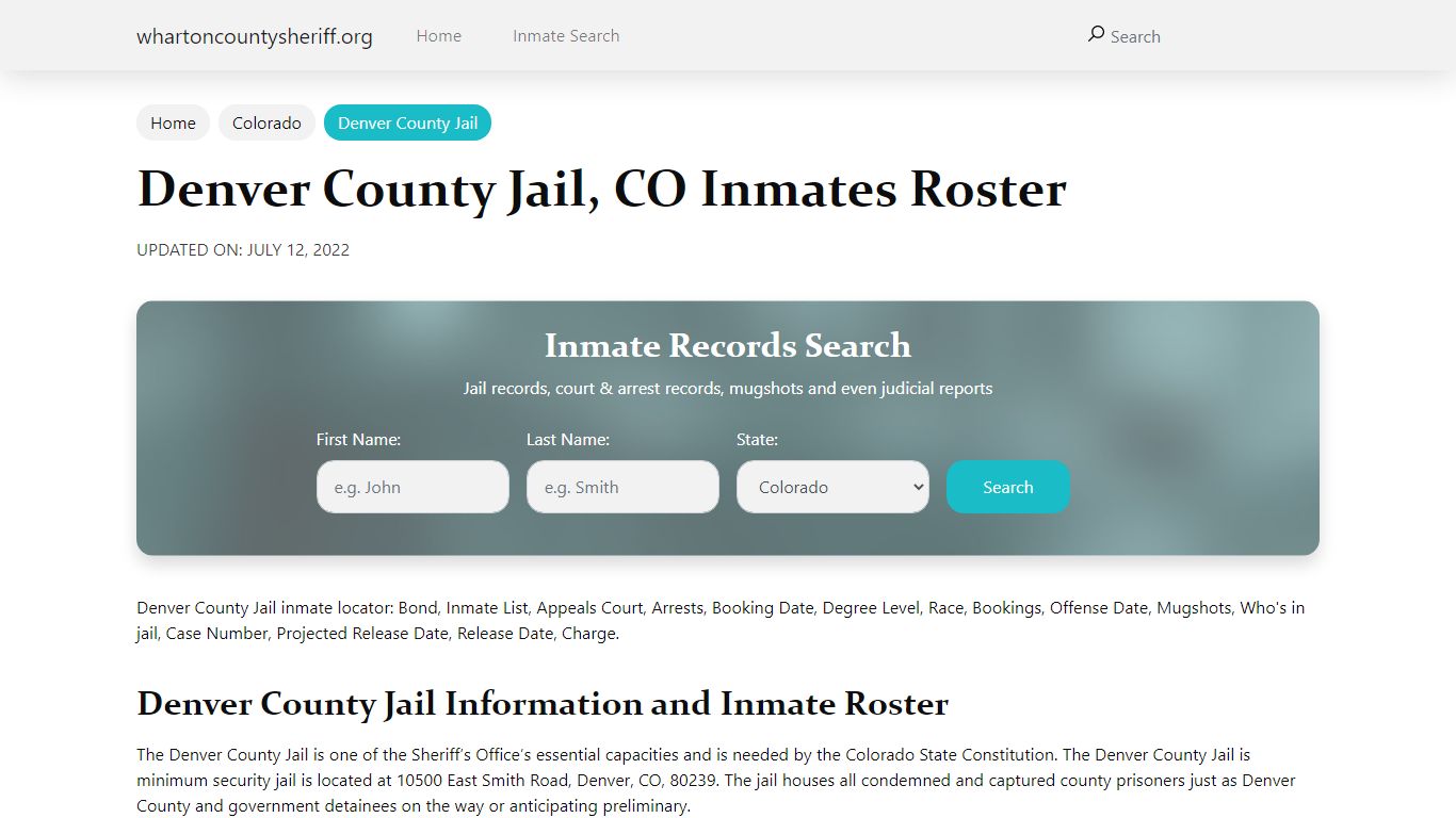 Denver County Jail, CO Jail Roster, Name Search